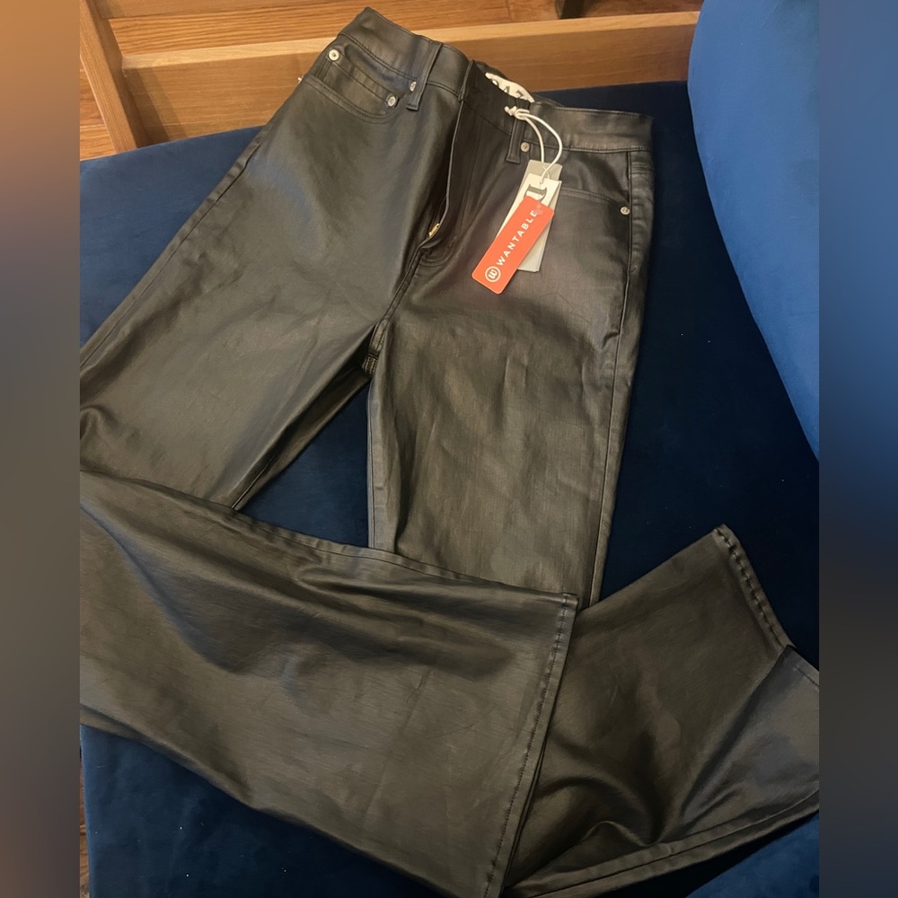 DAZE, GO-GETTER HIGH RISE FLARE IN COATED ASPHALT faux leather pants. NWT